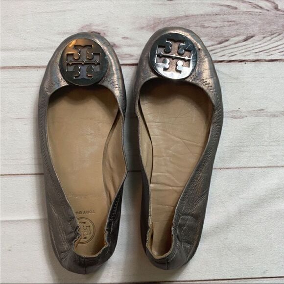 Tory Burch Minnie Travel Ballet Flats In Gunmetal - Picture 14 of 14